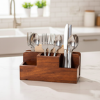 Wooden Cutlery Stand with Napkin Holder | Design for Table-3-Compartment