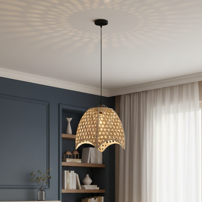 AuraGlow Hanging Ceiling Lamp – Bamboo Dome Pendant
