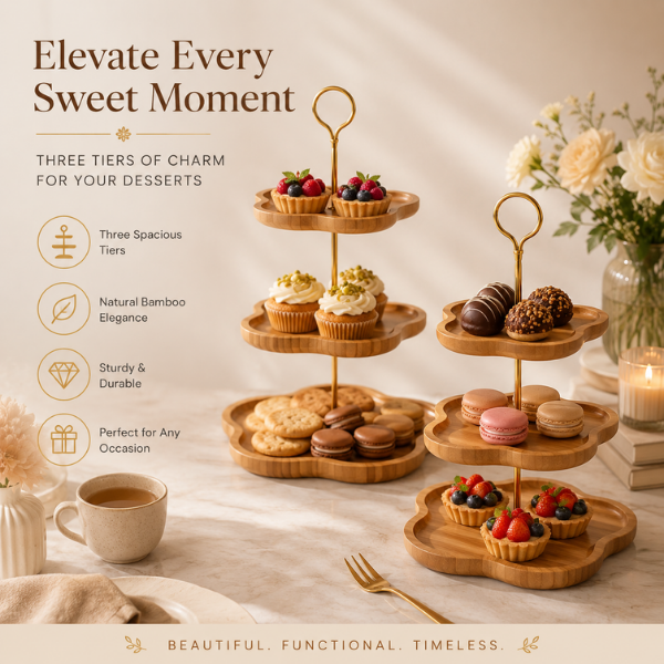 Servera Wooden Cake Stand | Tiered Fruit & Dessert Serving Stand