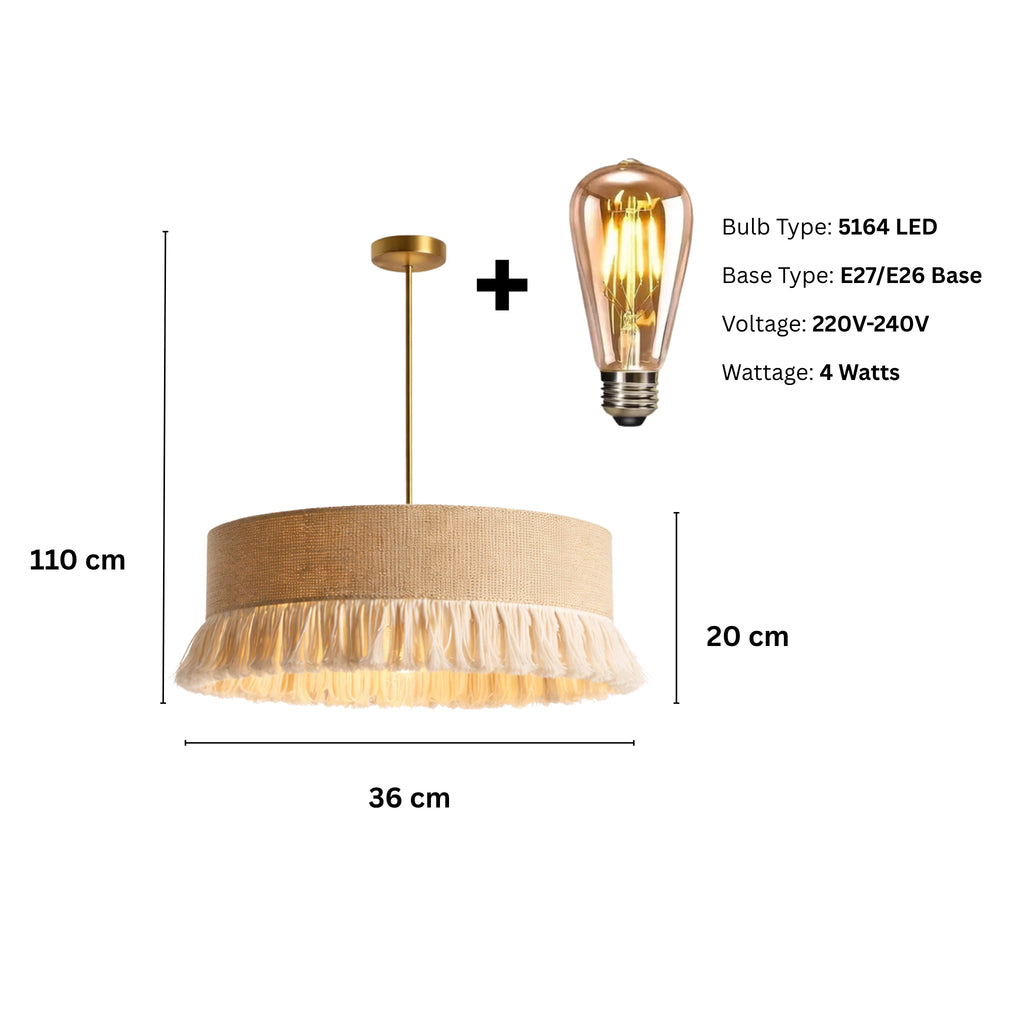 Tasseled Drum Hanging Lamp – Sustainable Fiber Ceiling Light