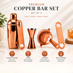 Mixology Four – Copper Cocktail Shaker Set | 4-Piece Bar Tool Set with Jigger & Strainer