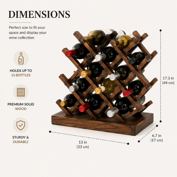 Wooden Wine Rack | 9-Bottle Wine Storage Stand for Home Bar