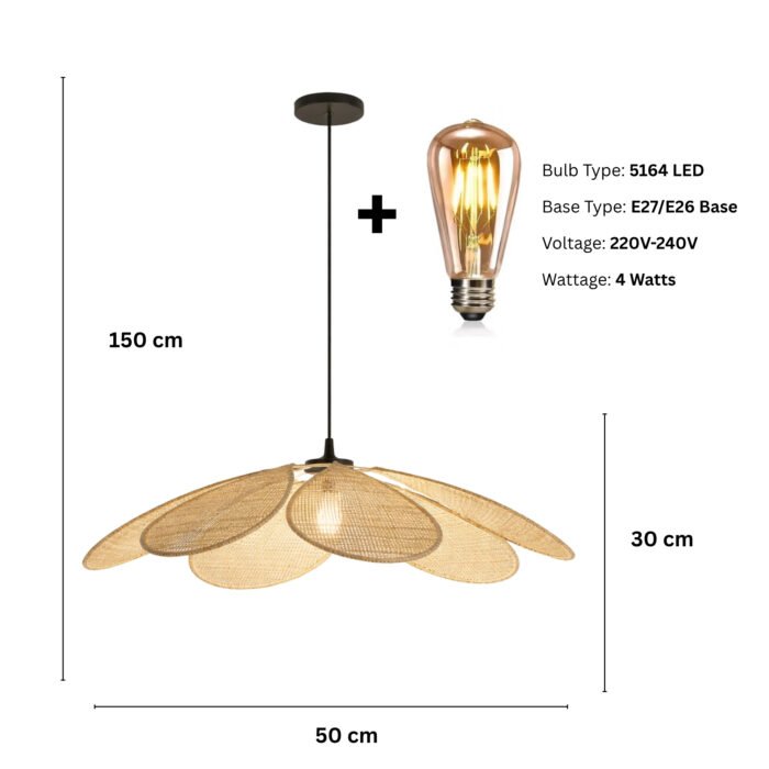 SkyHalo Pendant Lamp – Woven Rattan Petal Pendant Ceiling Light