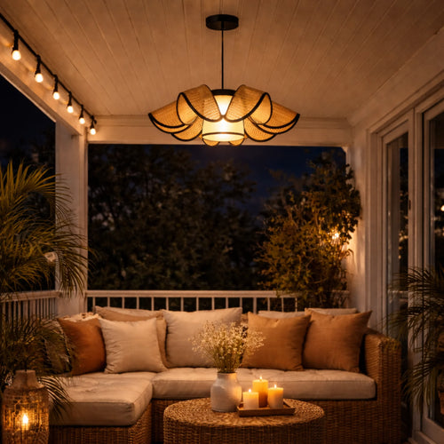 Large Rattan Bloom Pendant Ceiling Light Modern Designer Hanging Lamp by Intaryaa