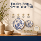 Blue and White Botanical Wall Plate Set – Decorative Ceramic Art Set of 2