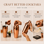 Copper Cocktail Shaker | Stainless Steel Bar Shaker for Cocktails & Mocktails