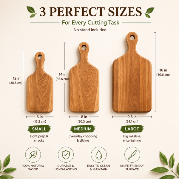 Wooden Paddle Chopping Board Set of 3 with Handle | Solid Wood Cutting Board, Kitchen Chopping & Serving Boards