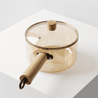 Borosilicate Glass Saucepan with Lid & Wooden Handle | Heat Resistant Cooking Pot