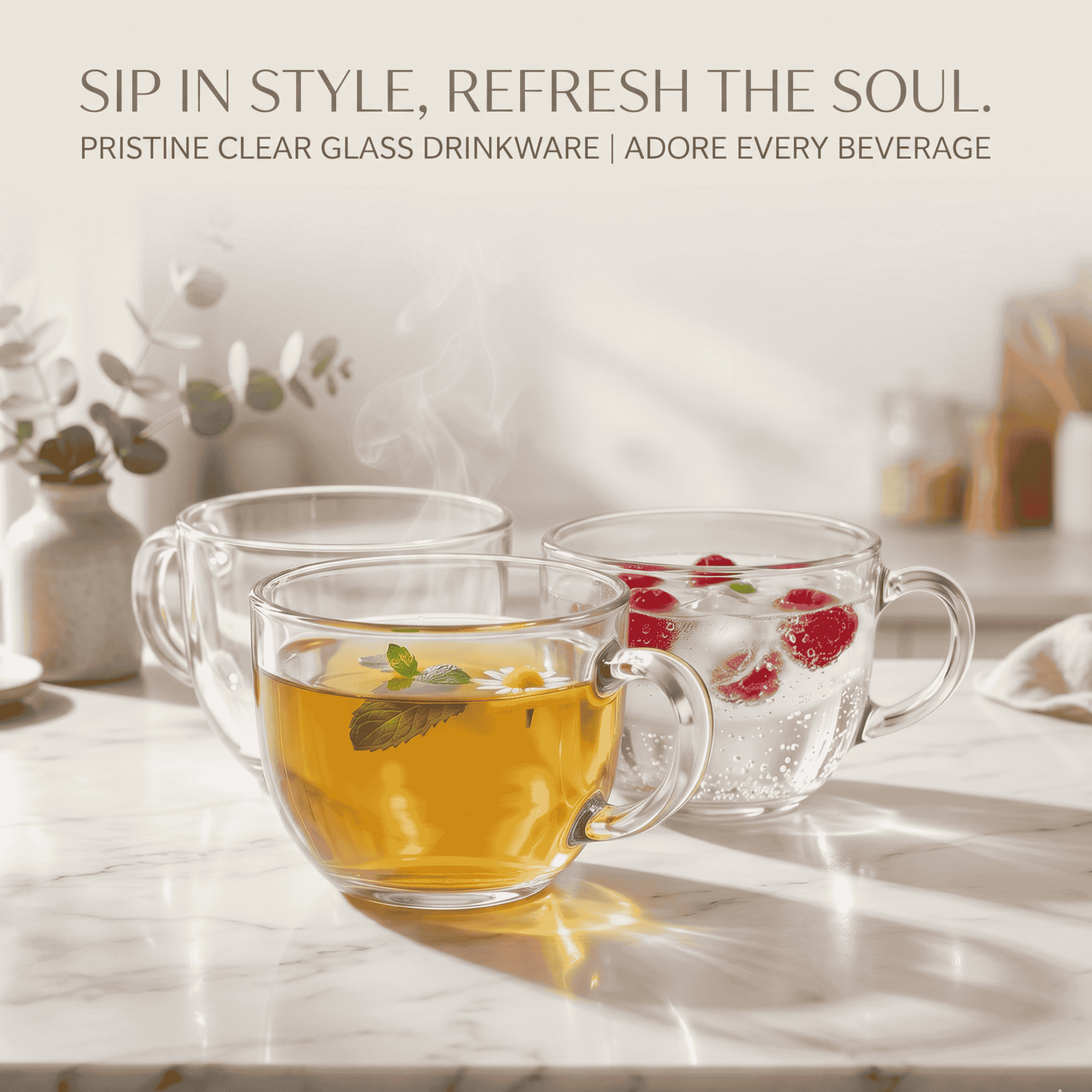 Transparent Premium Clear Glass Coffee Cups Set of 2