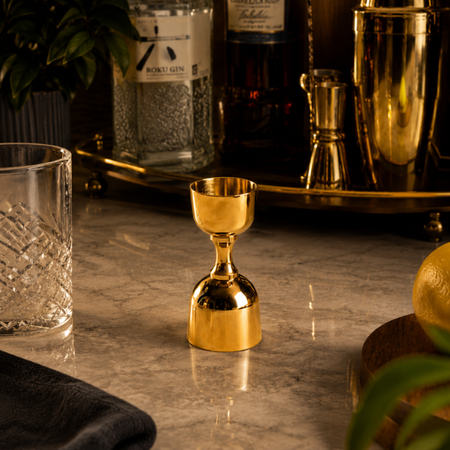 Gold FInish Stainless Steel Cocktail Jigger – Dual Spirit Measure for Home Bar