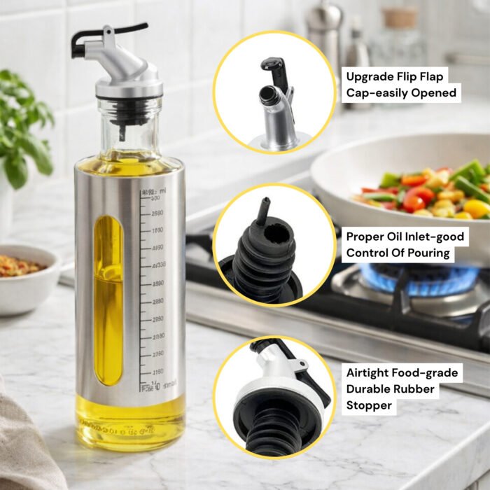 Oil Dispenser Bottle - 300ml | Glass Oil & Vinegar Pourer with Measuring Scale