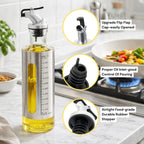 Oil Dispenser Bottle - 300ml | Glass Oil & Vinegar Pourer with Measuring Scale