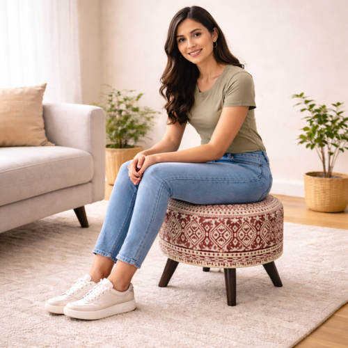 Boho Printed Upholstered Ottoman Stool