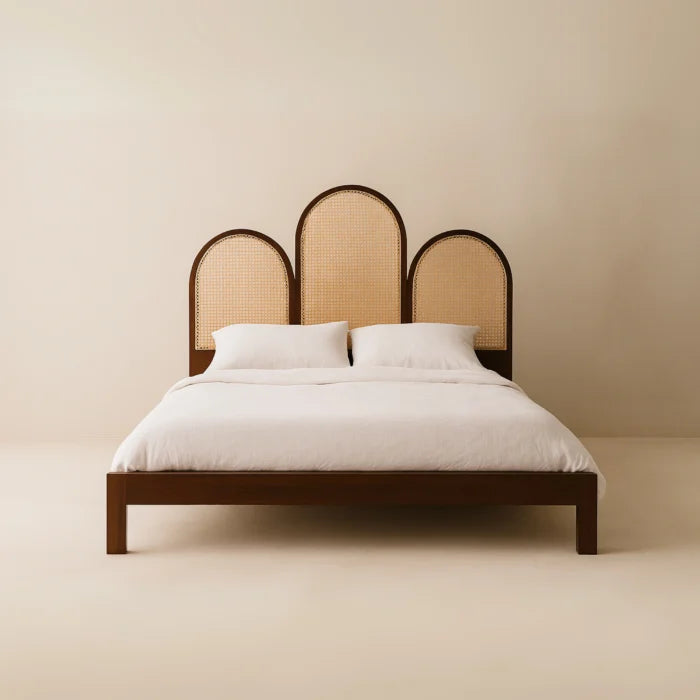 Sienna Cane Modern King Size Bed With Upholstered Headboard