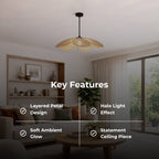 SkyHalo Pendant Lamp – Woven Rattan Petal Pendant Ceiling Light