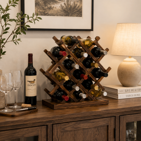 Wooden Wine Rack | 9-Bottle Wine Storage Stand for Home Bar