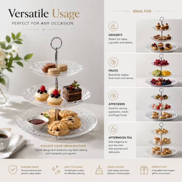 Glass Cupcake Stand - 3-Tier | Dessert & Serving Tray Stand