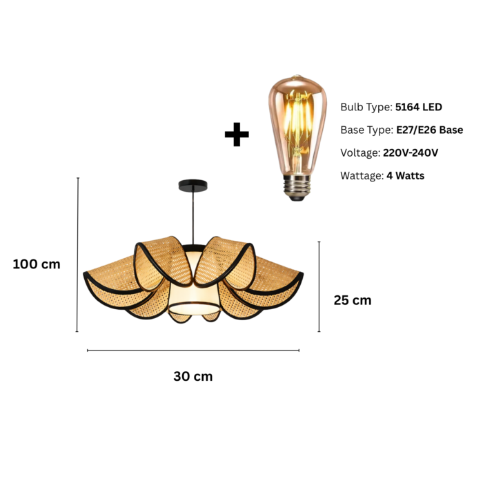Large Rattan Bloom Pendant Ceiling Light – Modern Designer Hanging Lamp