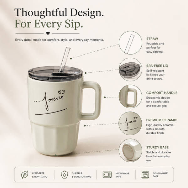 Mint Green Glass Coffee Tumbler with Straw & Spill-Proof Lid – 500 ML