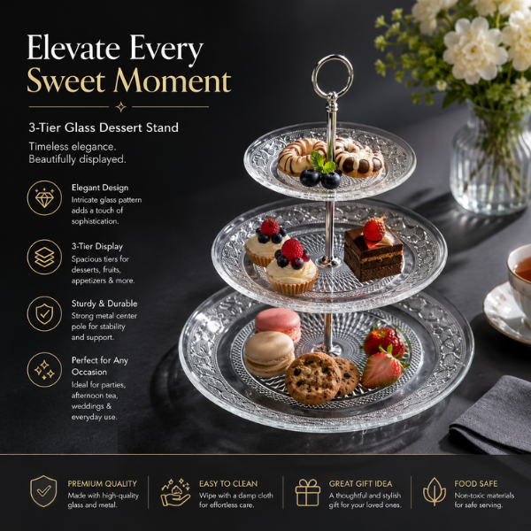 Glass Cupcake Stand - 3-Tier | Dessert & Serving Tray Stand