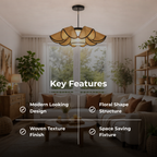 Large Rattan Bloom Pendant Ceiling Light – Modern Designer Hanging Lamp