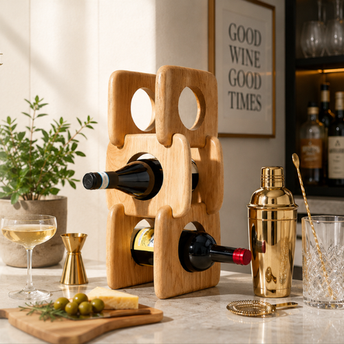 Oak Wine Rack | 3-Bottle Wooden Wine Holder for Countertop