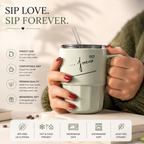 Mint Green Glass Coffee Tumbler with Straw & Spill-Proof Lid – 500 ML