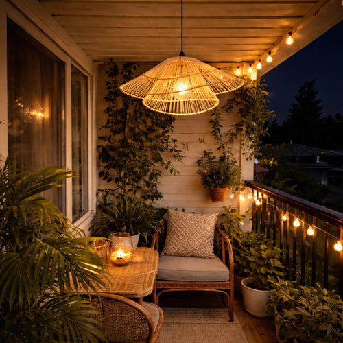 Sustainable Rattan Sunshade Ceiling Light Modern Home Decor by Intaryaa