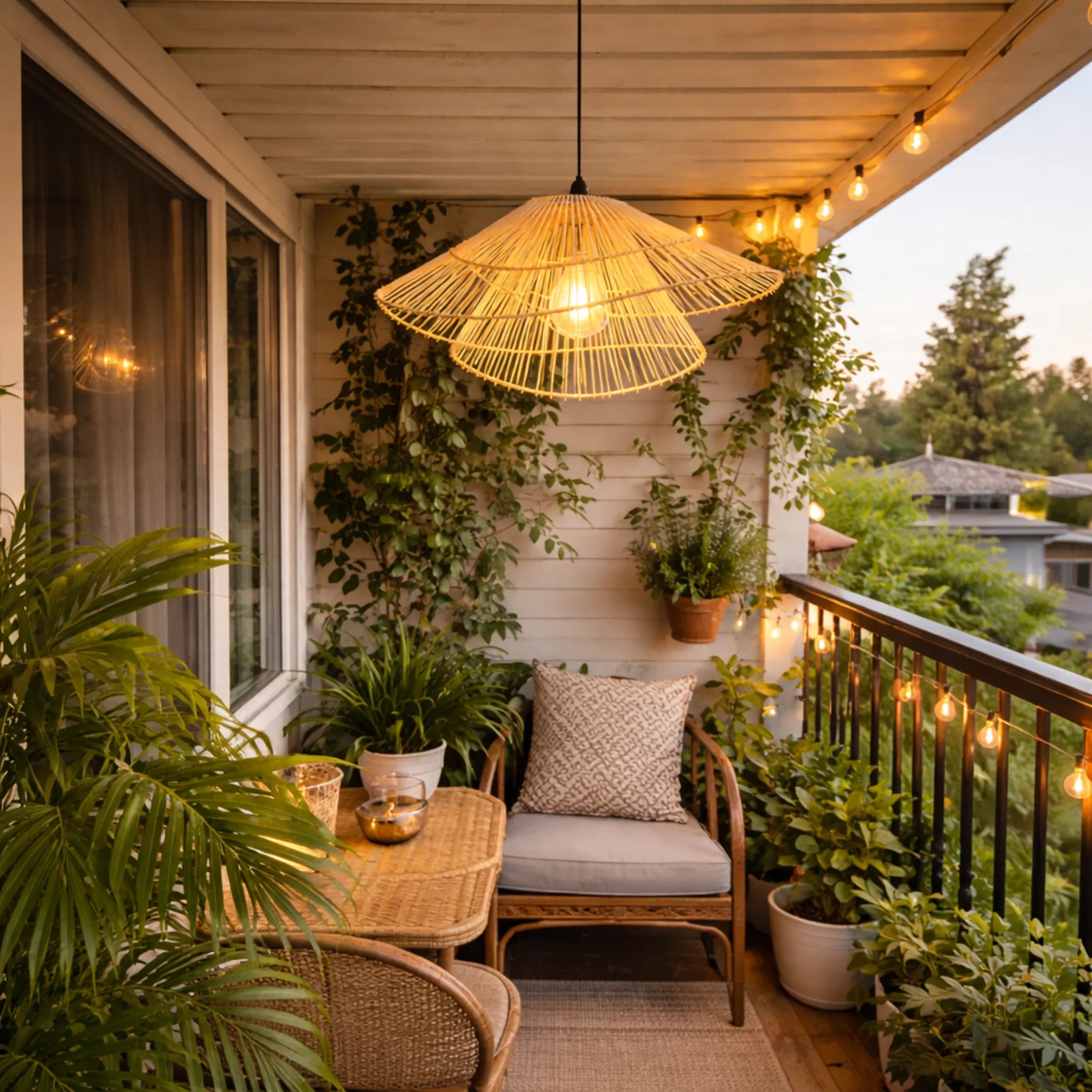 Sustainable Rattan Sunshade Ceiling Light – Modern Home Decor