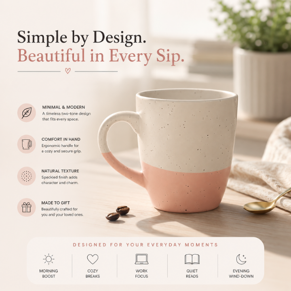 Two-Tone Speckled Ceramic Coffee Mug with Pink Base