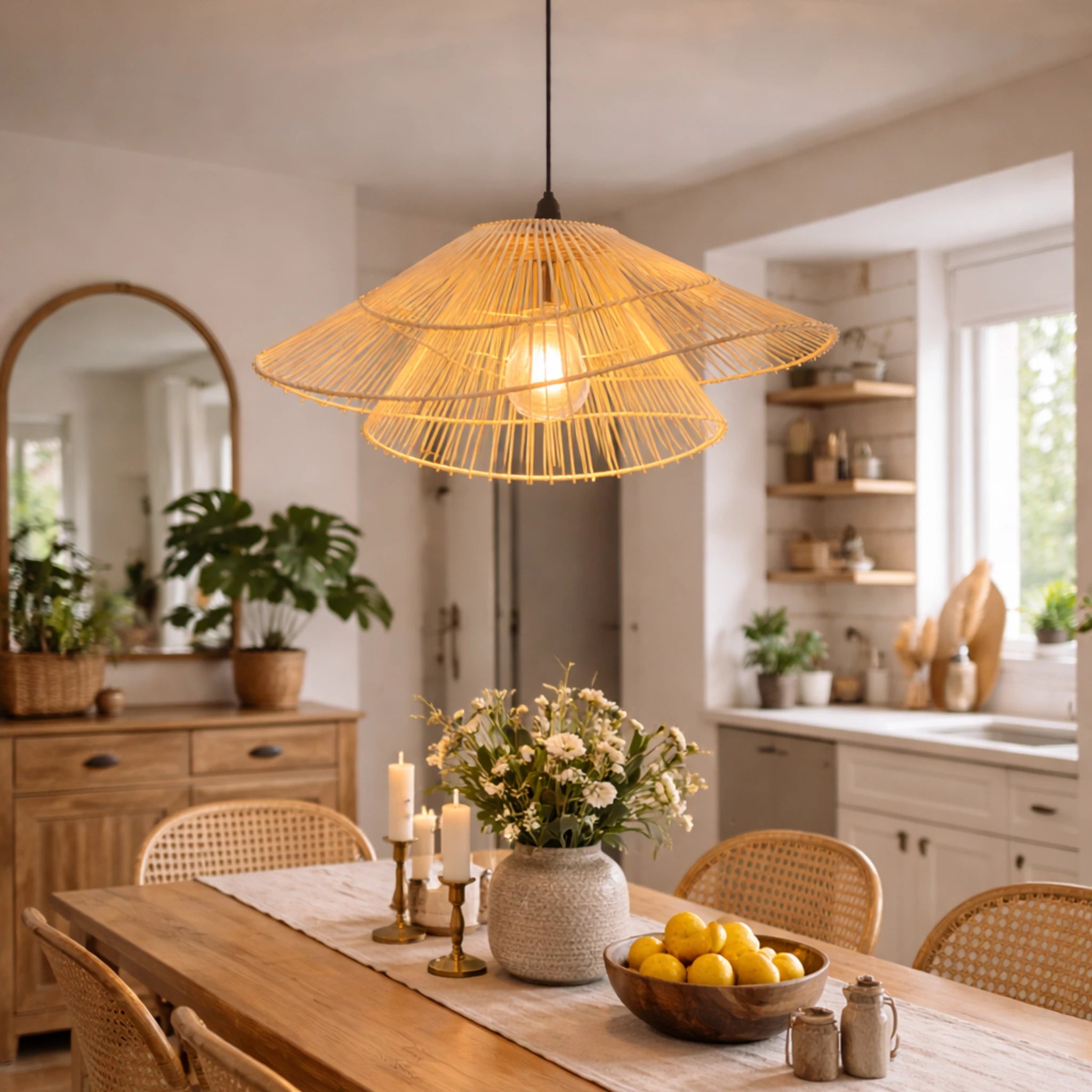Sustainable Rattan Sunshade Ceiling Light – Modern Home Decor