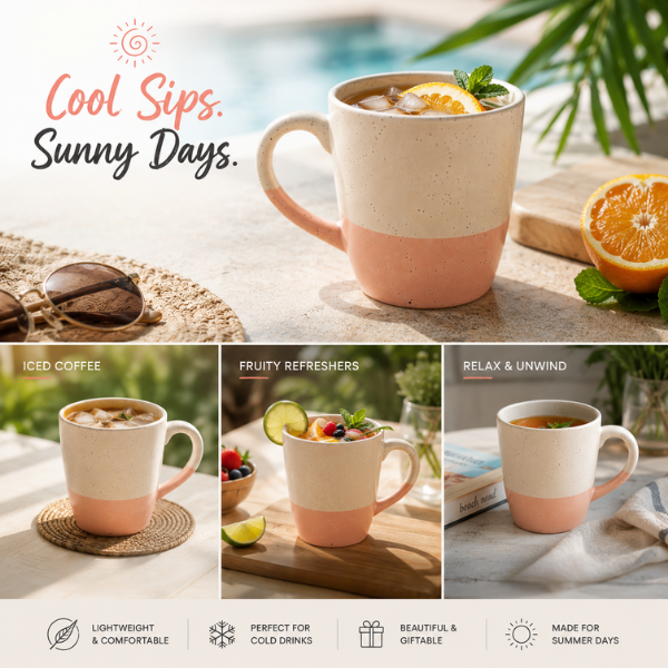 Two-Tone Speckled Ceramic Coffee Mug with Pink Base
