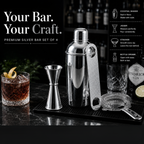 Mixology Four – Silver Cocktail Shaker Set | 4-Piece Bar Tool Set with Jigger & Strainer