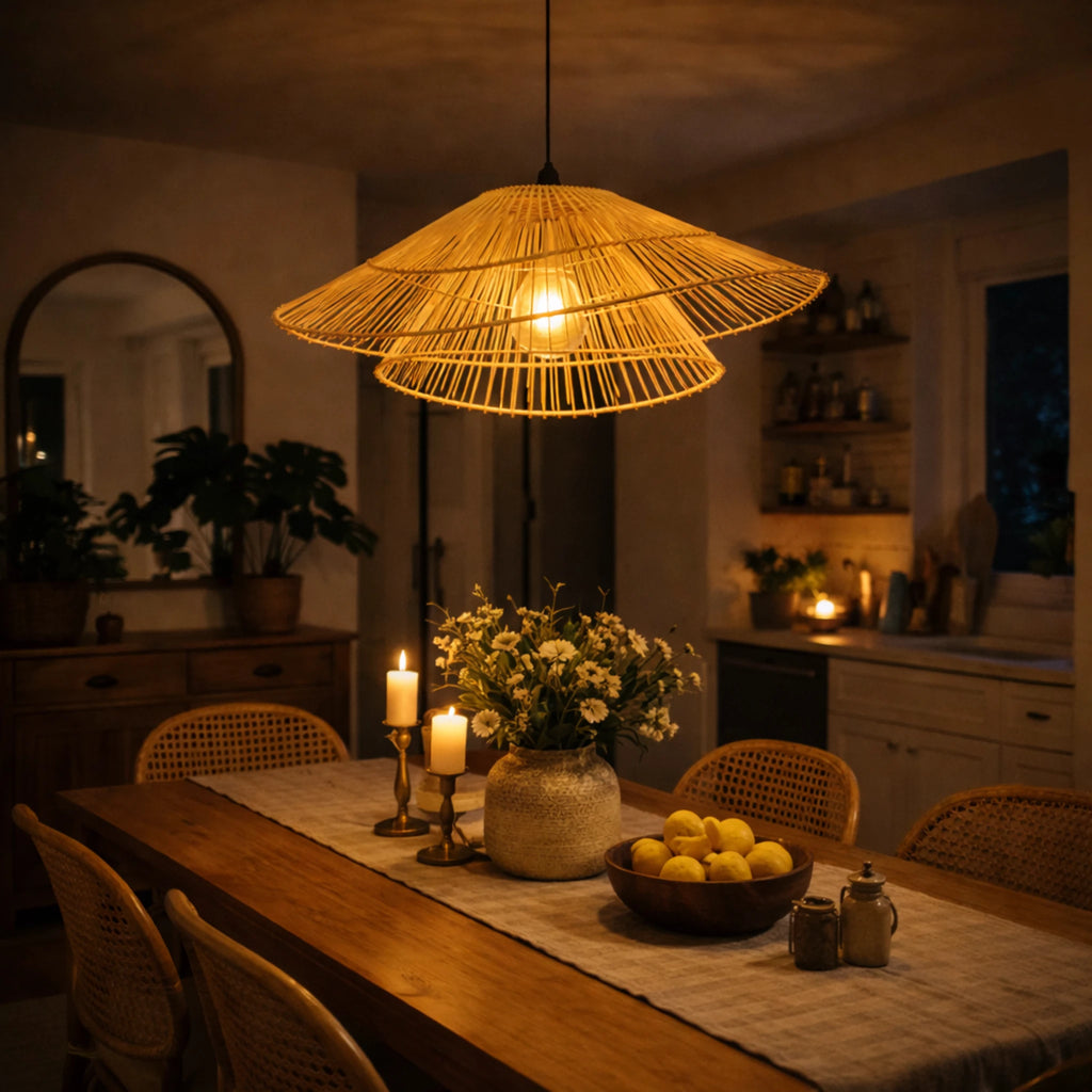 Sustainable Rattan Sunshade Ceiling Light – Modern Home Decor