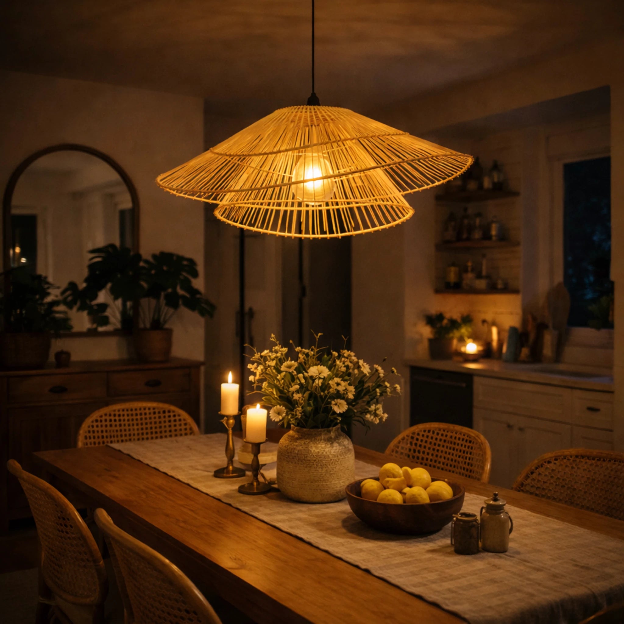 Sustainable Rattan Sunshade Ceiling Light – Modern Home Decor