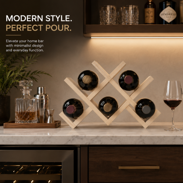 X-Frame Wooden Wine Rack | 8-Bottle Countertop Wine Holder