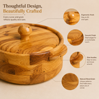 Large Wooden Roti Server – Insulated Hot Pot with Natural Wood Grain Finish
