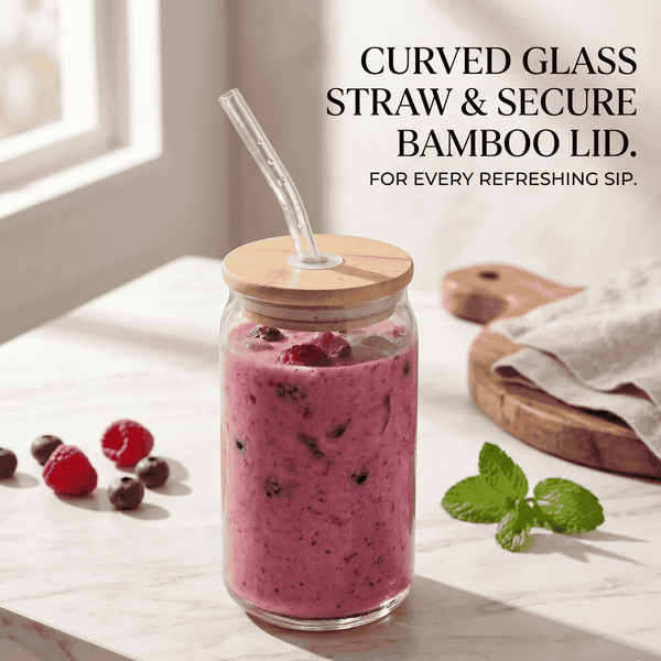 Eco-Chic Glass Tumbler Set of 2 with Bamboo Lid & Straw