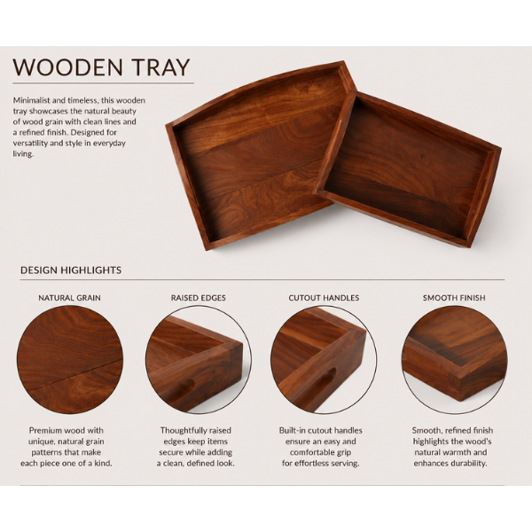 Wooden Serving Tray Set | Premium Snack, Tea & Dining Trays – Set of 2
