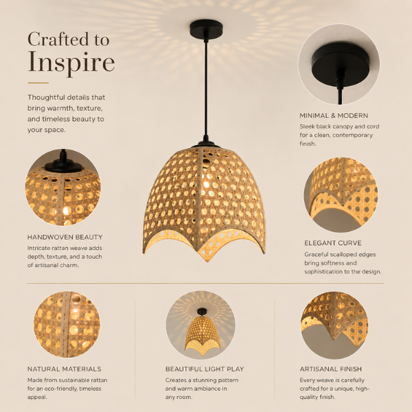 AuraGlow Hanging Ceiling Lamp – Bamboo Dome Pendant