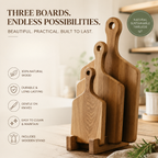 Wooden Paddle Chopping Board Set of 3 with Handle | Solid Wood Cutting Board, Kitchen Chopping & Serving Boards