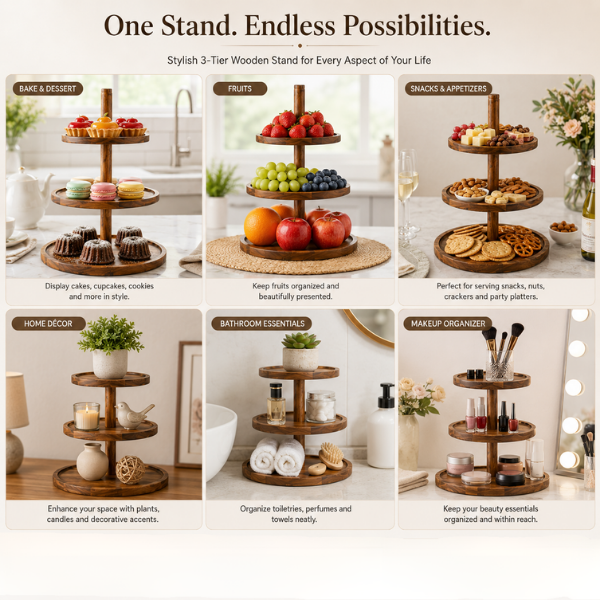 Wooden Cupcake & Dessert Serving Stand - 3-Tier Cake Stand