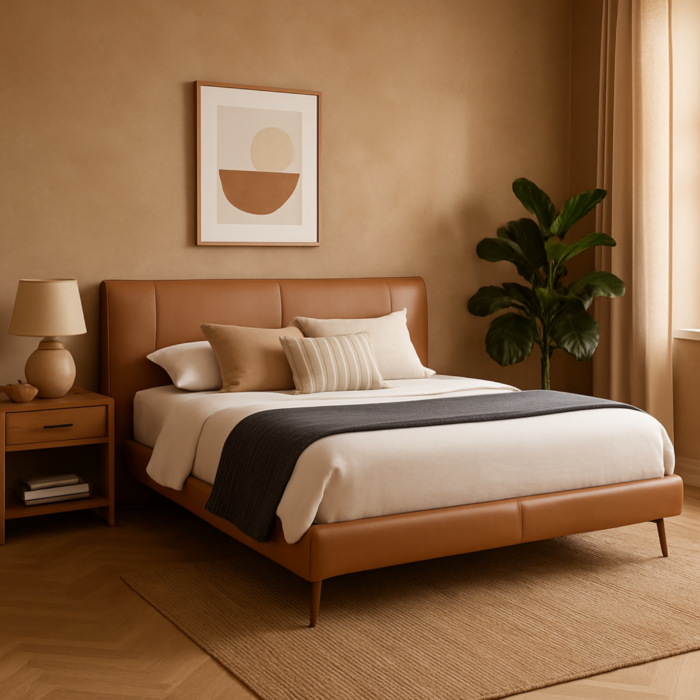 Tayo Modern King Size Bed With Upholstered Headboard