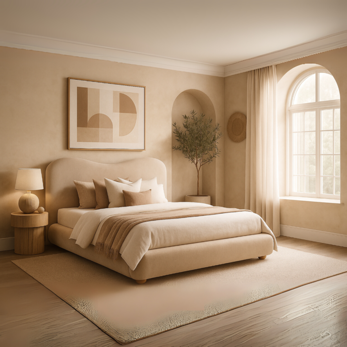 Ellin Modern King Size Bed With Upholstered Headboard