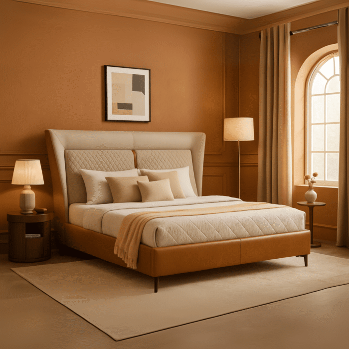 Halewood Modern King Size Bed With Upholstered Headboard