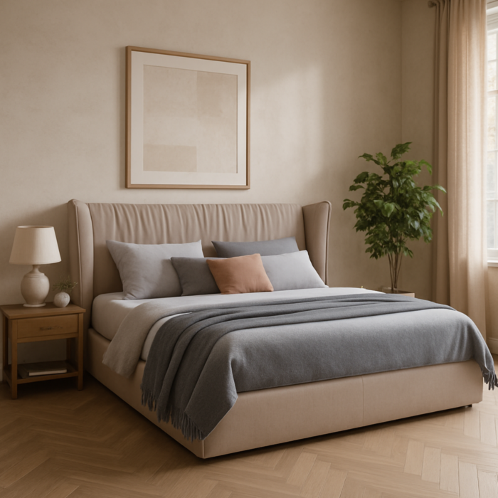 Celeste Cove Modern King Size Bed With Upholstered Headboard