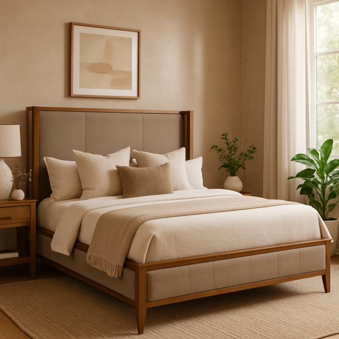 Finnely Modern King Size Bed With Upholstered Headboard