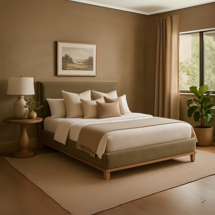 Quinnwell Modern King Size Bed With Upholstered Headboard