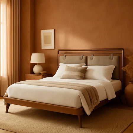 Leorose Modern King Size Bed With Upholstered Headboard