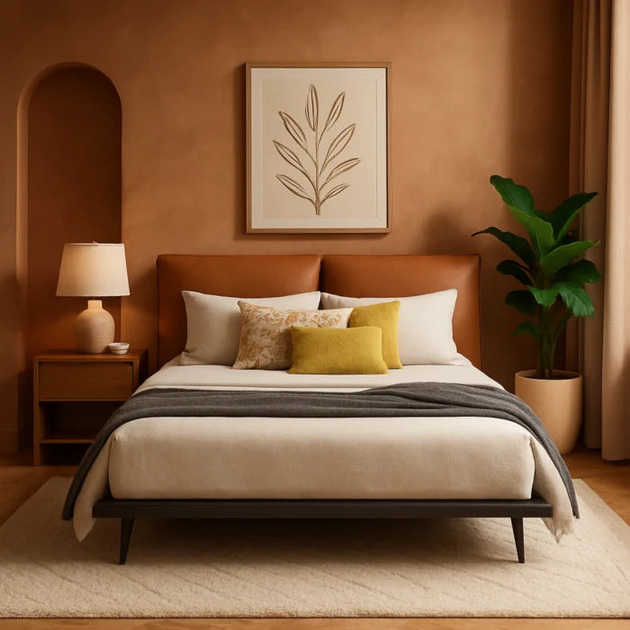 Noir Frame Modern King Size Bed With Upholstered Headboard